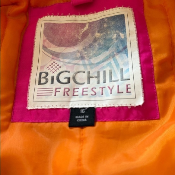 Big Chill Free Style Pink and Green Puffer Jacket with High Collar - Picture 4 of 7